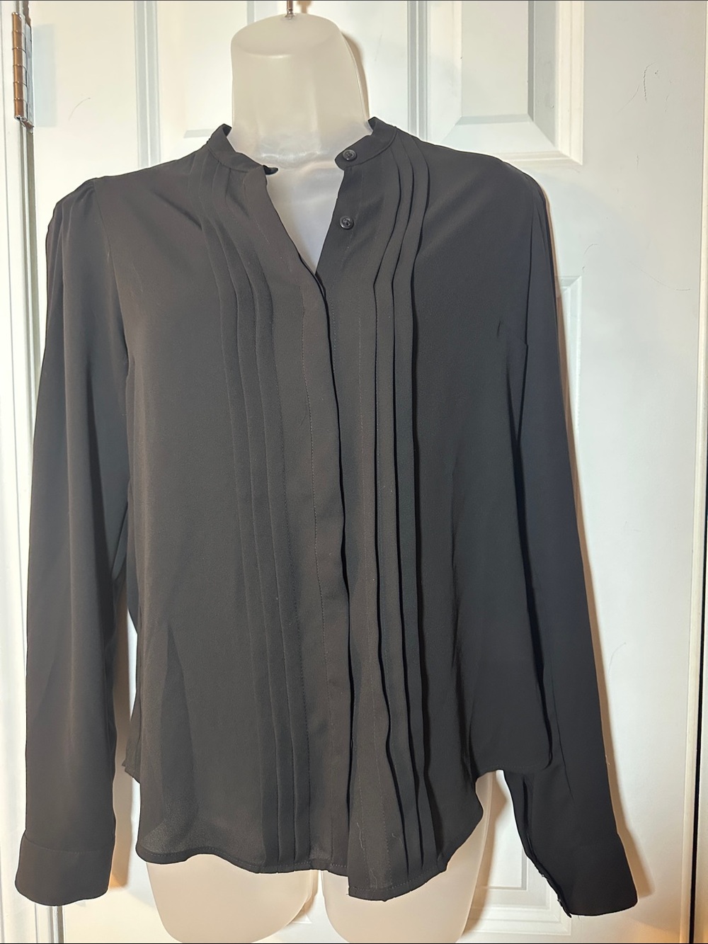Express Black Pleated Button-Down Blouse